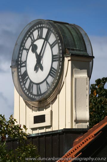 Havelock North Town Clock on top of the former Transformer House, which now houses the iSITE and Super Loos photograph